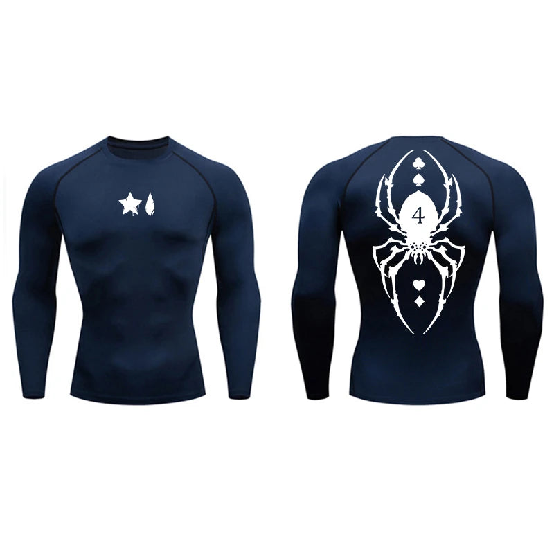 Camiseta de compresión con estampado de araña para hombre, deportiva, de secado rápido, de manga larga, para gimnasio, entrenamiento, fitness, ropa interior.