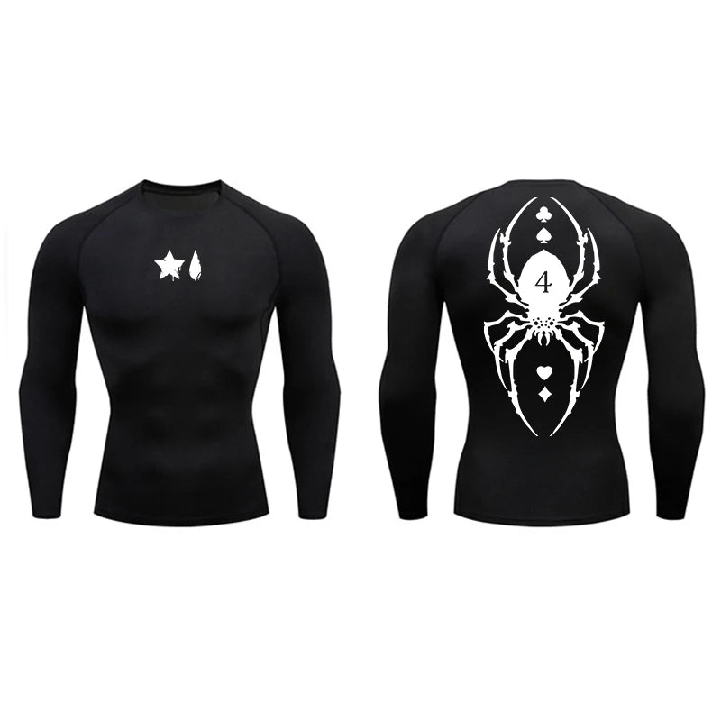 Camiseta de compresión con estampado de araña para hombre, deportiva, de secado rápido, de manga larga, para gimnasio, entrenamiento, fitness, ropa interior.