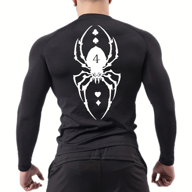Camiseta de compresión con estampado de araña para hombre, deportiva, de secado rápido, de manga larga, para gimnasio, entrenamiento, fitness, ropa interior.