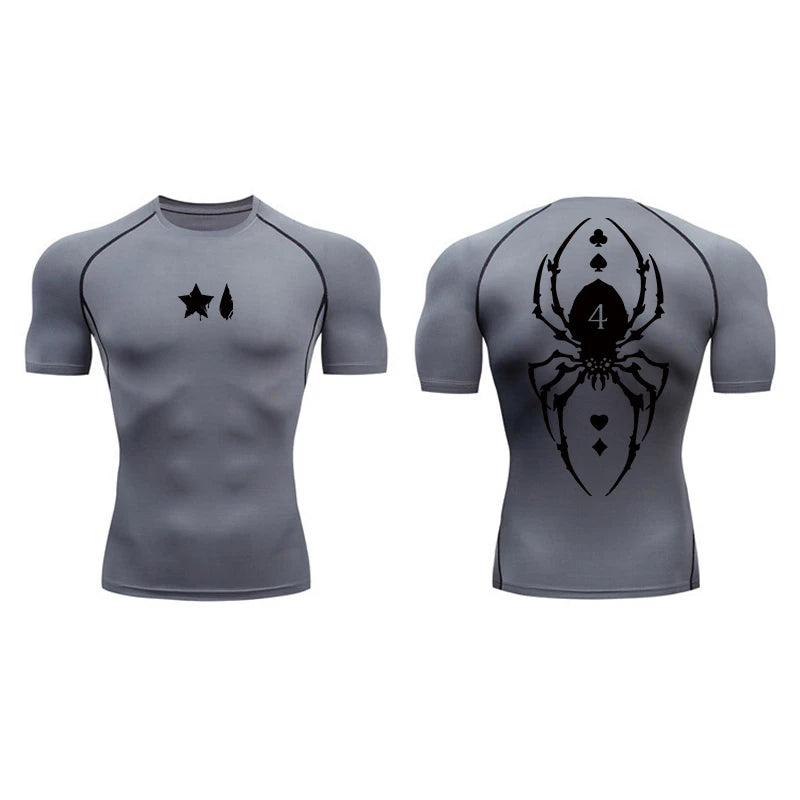 Camiseta de compresión con estampado de araña para hombre, deportiva, de secado rápido, de manga larga, para gimnasio, entrenamiento, fitness, ropa interior.