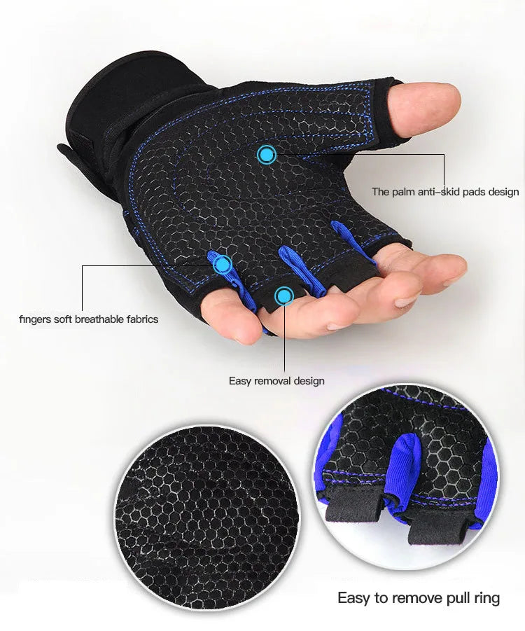 Guantes de gimnasio para hombres y mujeres, para fitness, levantamiento de pesas, muñequeras, entrenamiento de culturismo, deportes, ejercicio, ciclismo, a prueba de golpes.