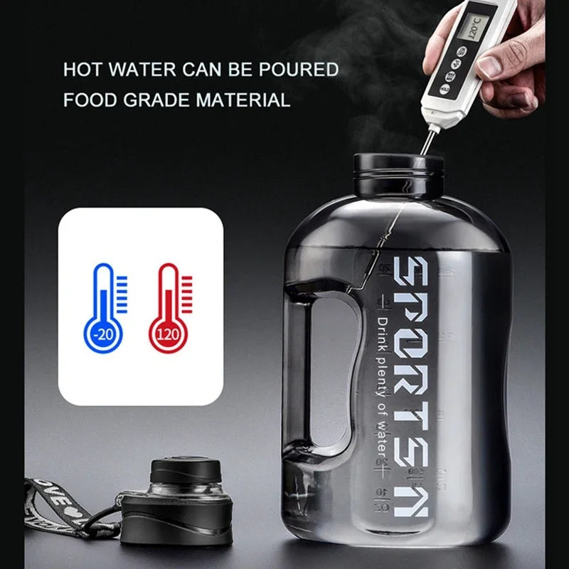 Botella de agua deportiva de 1,7 l/2,7 l para gimnasio, ciclismo, portátil, de gran capacidad, para fitness, camping, para hombre.