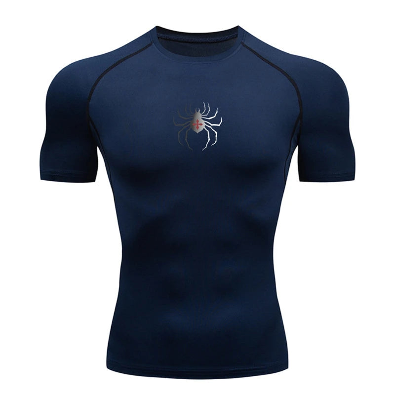 Camiseta deportiva con estampado de araña para hombre, de secado rápido, para gimnasio, ejercicio, trote, manga corta, transpirable, tallas S-3XL