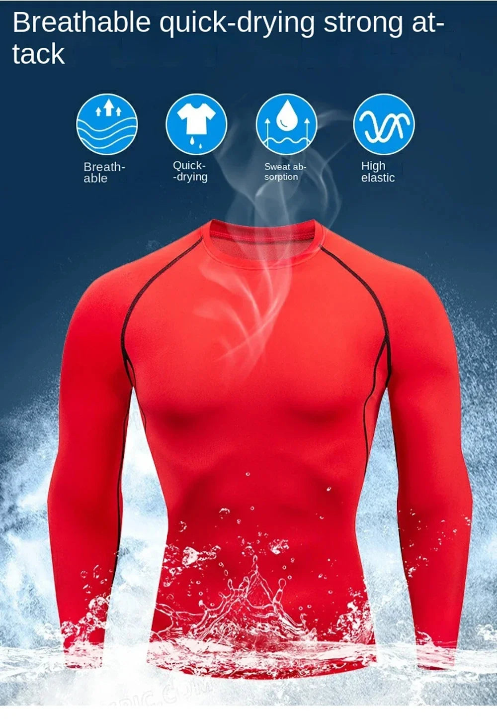 Camiseta de compresión de manga larga para hombre, ropa deportiva de verano para correr, transpirable, de secado rápido, elástica, tallas S-3XL