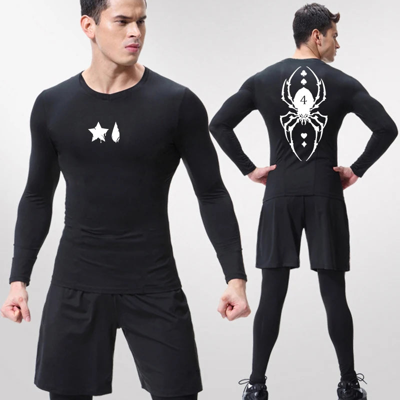 Camiseta de compresión con estampado de araña para hombre, deportiva, de secado rápido, de manga larga, para gimnasio, entrenamiento, fitness, ropa interior.