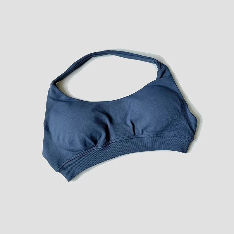 Sujetador deportivo sin costuras con cuello halter para mujer, sujetador push up de alta sujeción con espalda abierta, ropa deportiva para gimnasio, camiseta sin mangas para fitness, yoga y entrenamiento.