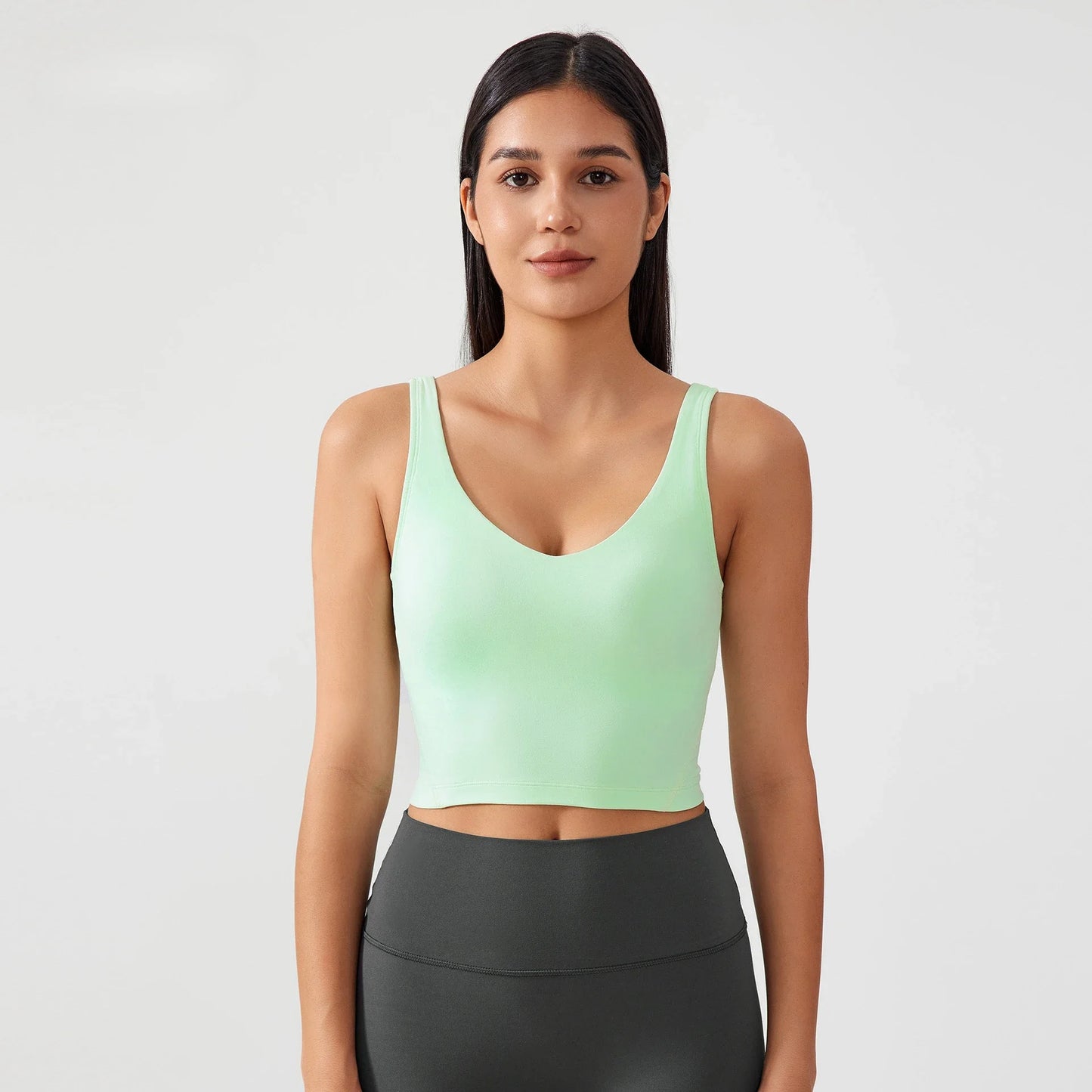 Sujetador deportivo para mujer, top de yoga con almohadilla fija para el pecho, chaleco de gimnasio a prueba de golpes, ropa de entrenamiento, top corto de fitness con espalda en forma de U