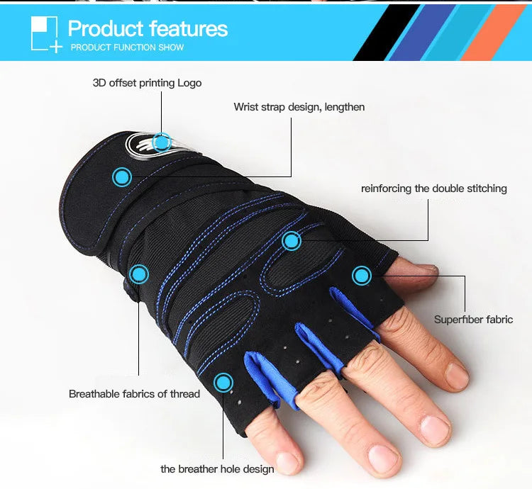 Guantes de gimnasio para hombres y mujeres, para fitness, levantamiento de pesas, muñequeras, entrenamiento de culturismo, deportes, ejercicio, ciclismo, a prueba de golpes.
