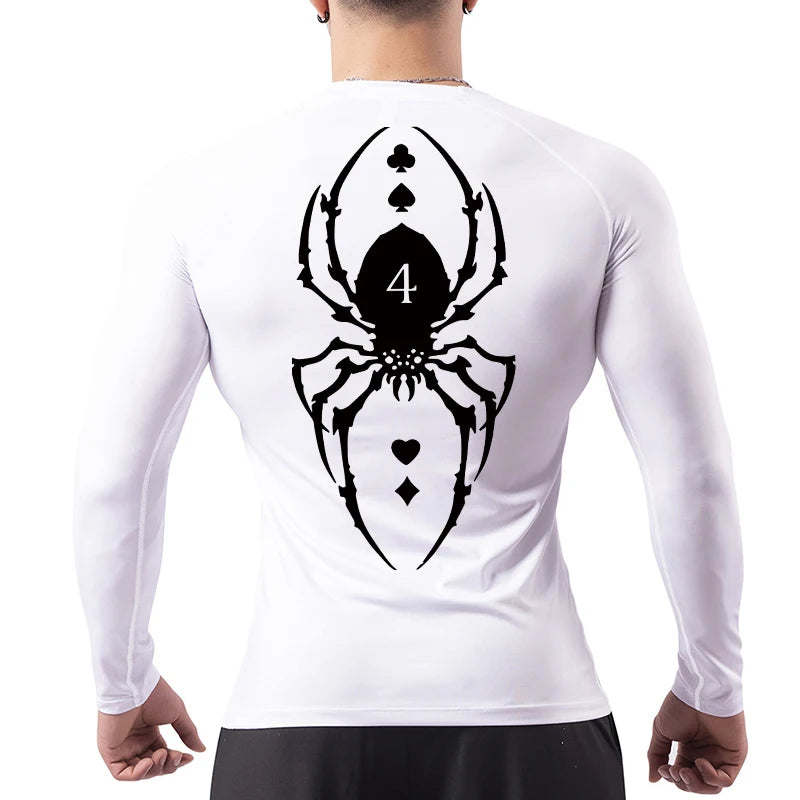 Camiseta de compresión con estampado de araña para hombre, deportiva, de secado rápido, de manga larga, para gimnasio, entrenamiento, fitness, ropa interior.