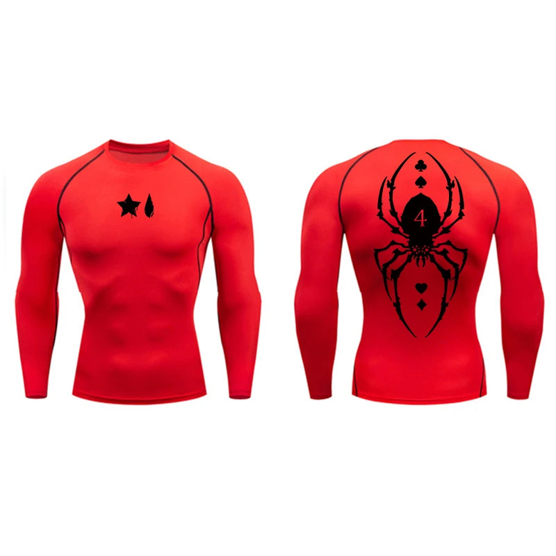 Camiseta de compresión con estampado de araña para hombre, deportiva, de secado rápido, de manga larga, para gimnasio, entrenamiento, fitness, ropa interior.