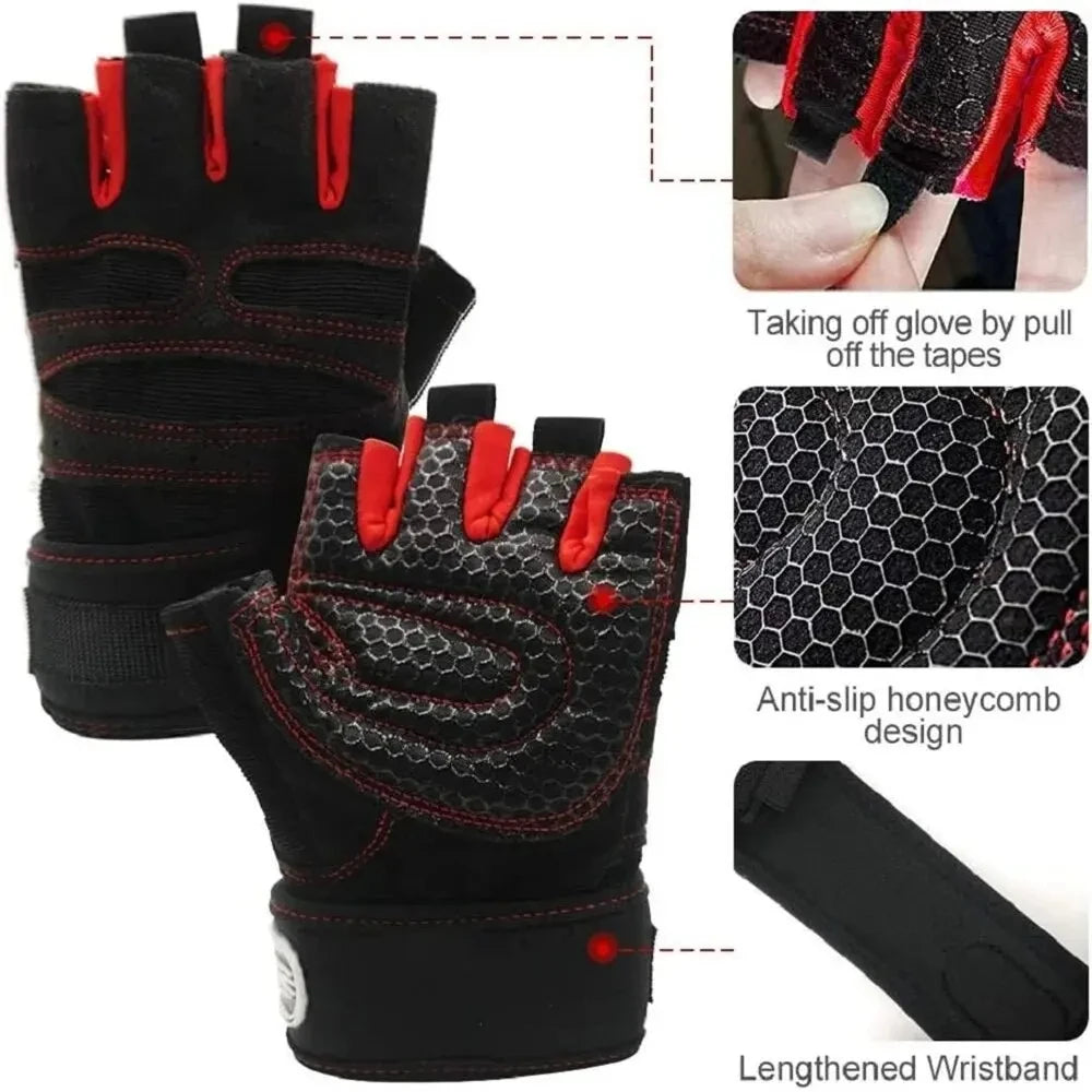 Guantes de gimnasio para hombres y mujeres, para fitness, levantamiento de pesas, muñequeras, entrenamiento de culturismo, deportes, ejercicio, ciclismo, a prueba de golpes.