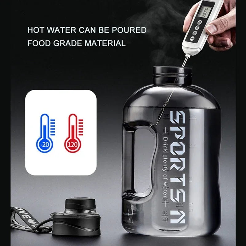 Botella de agua deportiva de 1,7 l/2,7 l para gimnasio, ciclismo, portátil, de gran capacidad, para fitness, camping, para hombre.