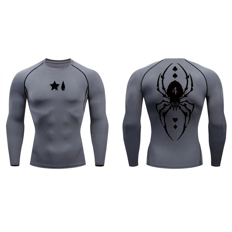 Camiseta de compresión con estampado de araña para hombre, deportiva, de secado rápido, de manga larga, para gimnasio, entrenamiento, fitness, ropa interior.