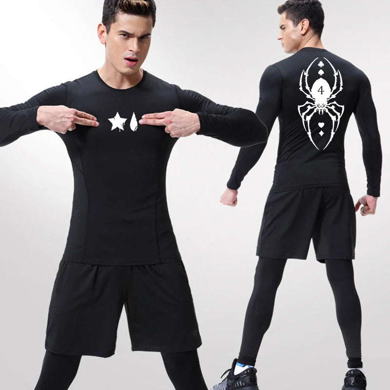 Camiseta de compresión con estampado de araña para hombre, deportiva, de secado rápido, de manga larga, para gimnasio, entrenamiento, fitness, ropa interior.