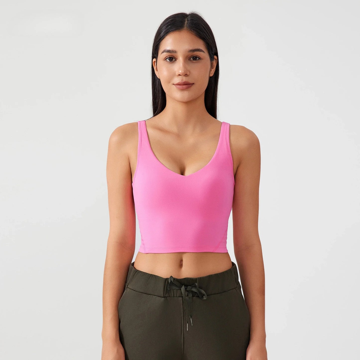 Sujetador deportivo para mujer, top de yoga con almohadilla fija para el pecho, chaleco de gimnasio a prueba de golpes, ropa de entrenamiento, top corto de fitness con espalda en forma de U