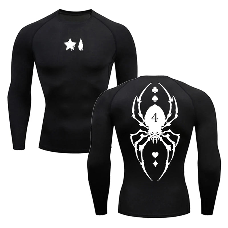 Camiseta de compresión con estampado de araña para hombre, deportiva, de secado rápido, de manga larga, para gimnasio, entrenamiento, fitness, ropa interior.