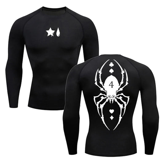 Camiseta de compresión con estampado de araña para hombre, deportiva, de secado rápido, de manga larga, para gimnasio, entrenamiento, fitness, ropa interior.
