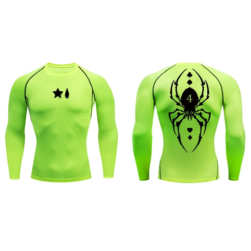 Camiseta de compresión con estampado de araña para hombre, deportiva, de secado rápido, de manga larga, para gimnasio, entrenamiento, fitness, ropa interior.