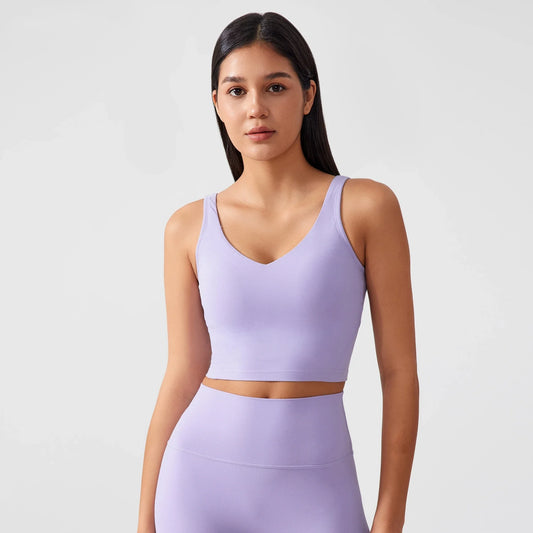 Sujetador deportivo para mujer, top de yoga con almohadilla fija para el pecho, chaleco de gimnasio a prueba de golpes, ropa de entrenamiento, top corto de fitness con espalda en forma de U