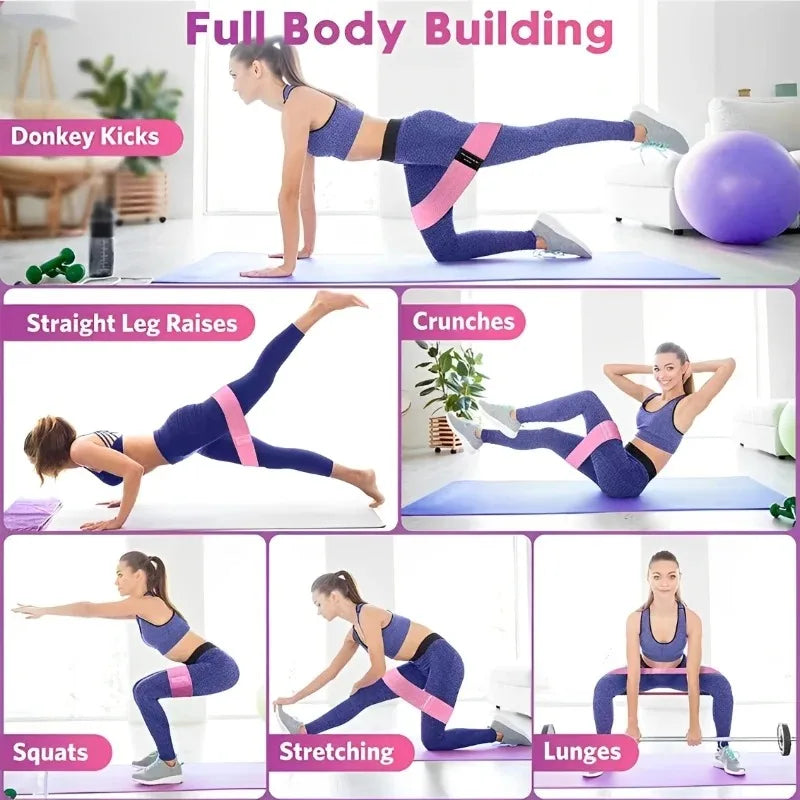 3 bandas elásticas de tela para glúteos, muslos y caderas, para entrenamiento de sentadillas, estiramientos circulares, bandas de fitness, equipo de yoga y gimnasio.
