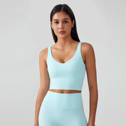 Sujetador deportivo para mujer, top de yoga con almohadilla fija para el pecho, chaleco de gimnasio a prueba de golpes, ropa de entrenamiento, top corto de fitness con espalda en forma de U