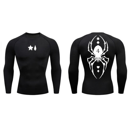 Camiseta de compresión con estampado de araña para hombre, deportiva, de secado rápido, de manga larga, para gimnasio, entrenamiento, fitness, ropa interior.