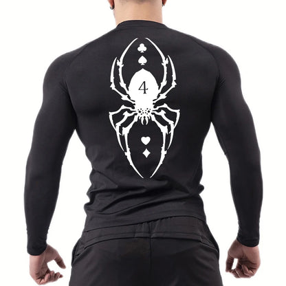 Camiseta de compresión con estampado de araña para hombre, deportiva, de secado rápido, de manga larga, para gimnasio, entrenamiento, fitness, ropa interior.