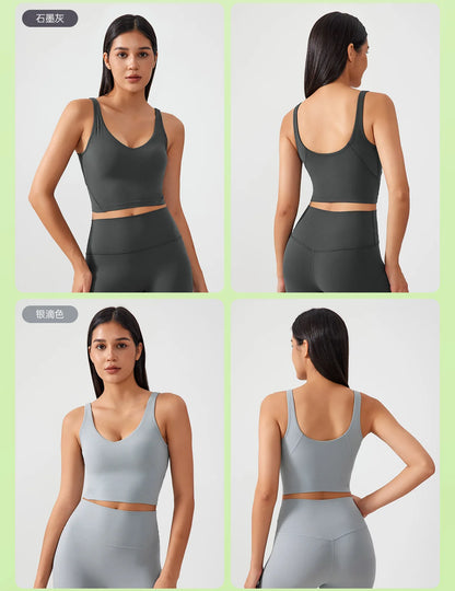 Sujetador deportivo para mujer, top de yoga con almohadilla fija para el pecho, chaleco de gimnasio a prueba de golpes, ropa de entrenamiento, top corto de fitness con espalda en forma de U