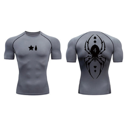 Camiseta de compresión con estampado de araña para hombre, deportiva, de secado rápido, de manga larga, para gimnasio, entrenamiento, fitness, ropa interior.