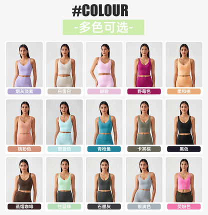 Sujetador deportivo para mujer, top de yoga con almohadilla fija para el pecho, chaleco de gimnasio a prueba de golpes, ropa de entrenamiento, top corto de fitness con espalda en forma de U