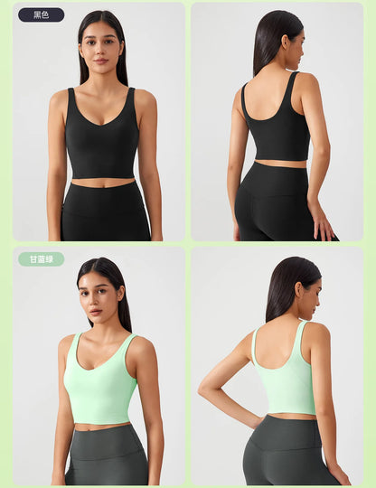 Sujetador deportivo para mujer, top de yoga con almohadilla fija para el pecho, chaleco de gimnasio a prueba de golpes, ropa de entrenamiento, top corto de fitness con espalda en forma de U