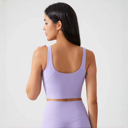 Sujetador deportivo para mujer, top de yoga con almohadilla fija para el pecho, chaleco de gimnasio a prueba de golpes, ropa de entrenamiento, top corto de fitness con espalda en forma de U