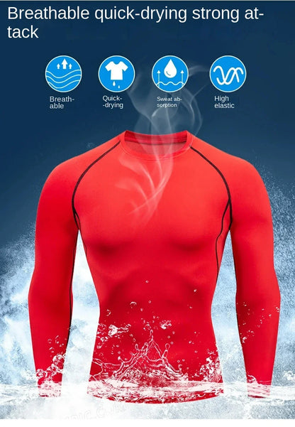 Camiseta de compresión de manga larga para hombre, ropa deportiva de verano para correr, transpirable, de secado rápido, elástica, tallas S-3XL