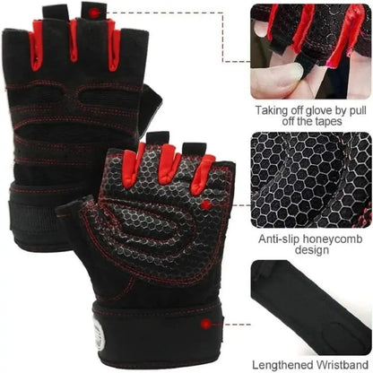Guantes de gimnasio para hombres y mujeres, para fitness, levantamiento de pesas, muñequeras, entrenamiento de culturismo, deportes, ejercicio, ciclismo, a prueba de golpes.