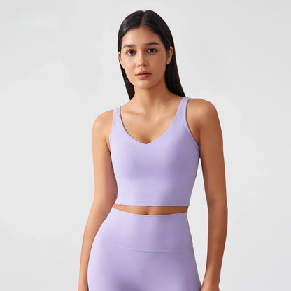 Sujetador deportivo para mujer, top de yoga con almohadilla fija para el pecho, chaleco de gimnasio a prueba de golpes, ropa de entrenamiento, top corto de fitness con espalda en forma de U