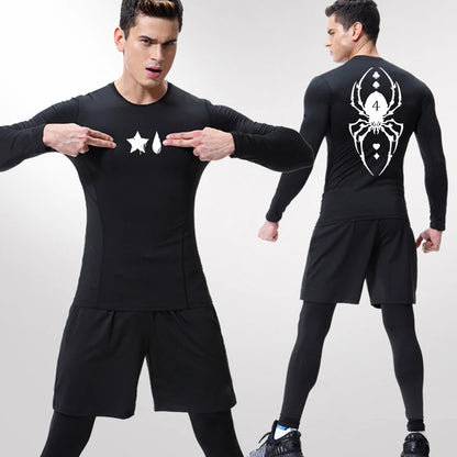 Camiseta de compresión con estampado de araña para hombre, deportiva, de secado rápido, de manga larga, para gimnasio, entrenamiento, fitness, ropa interior.