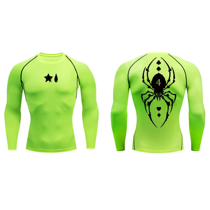 Camiseta de compresión con estampado de araña para hombre, deportiva, de secado rápido, de manga larga, para gimnasio, entrenamiento, fitness, ropa interior.