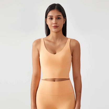 Sujetador deportivo para mujer, top de yoga con almohadilla fija para el pecho, chaleco de gimnasio a prueba de golpes, ropa de entrenamiento, top corto de fitness con espalda en forma de U